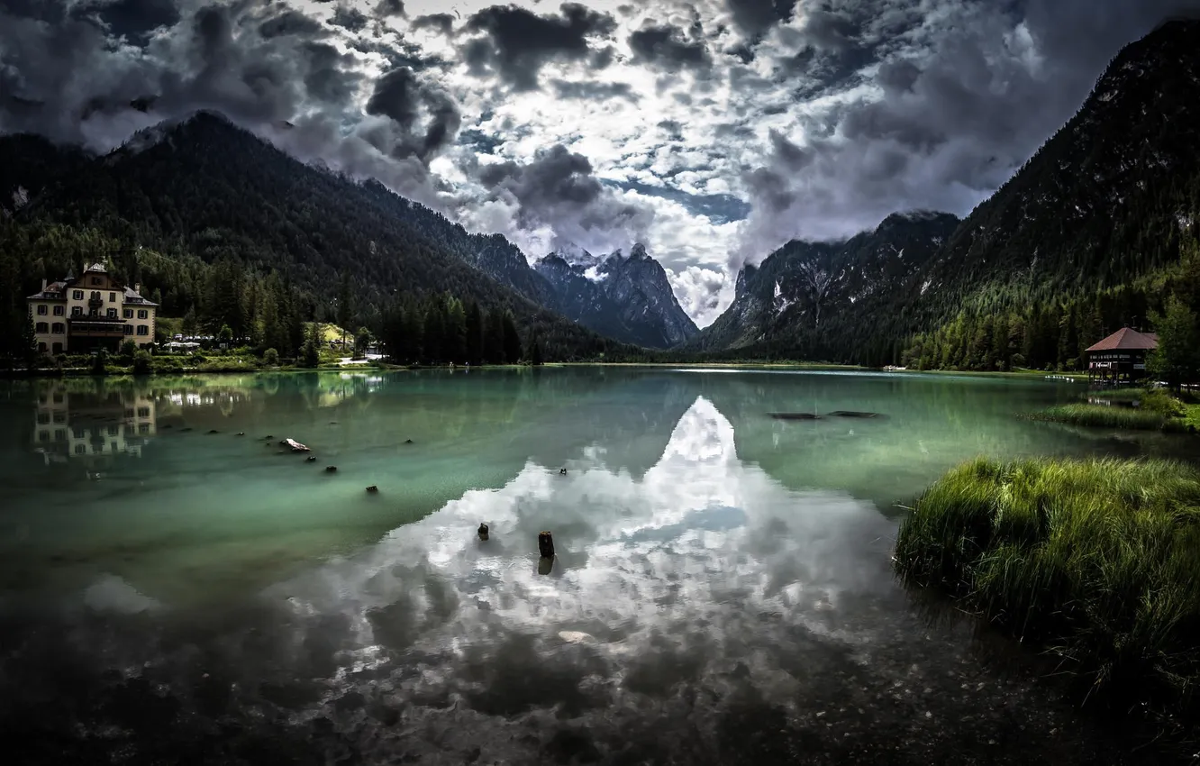 Photo wallpaper mountains, nature, lake, panorama