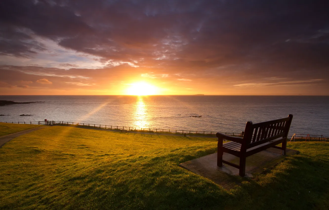 Photo wallpaper beach, ocean, landscape, clouds, Scotland
