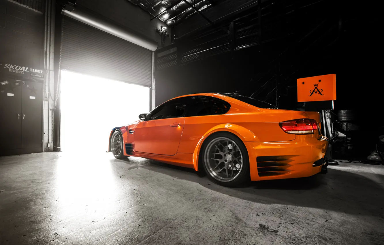 Photo wallpaper light, garage, BMW, GT2, orange, E92