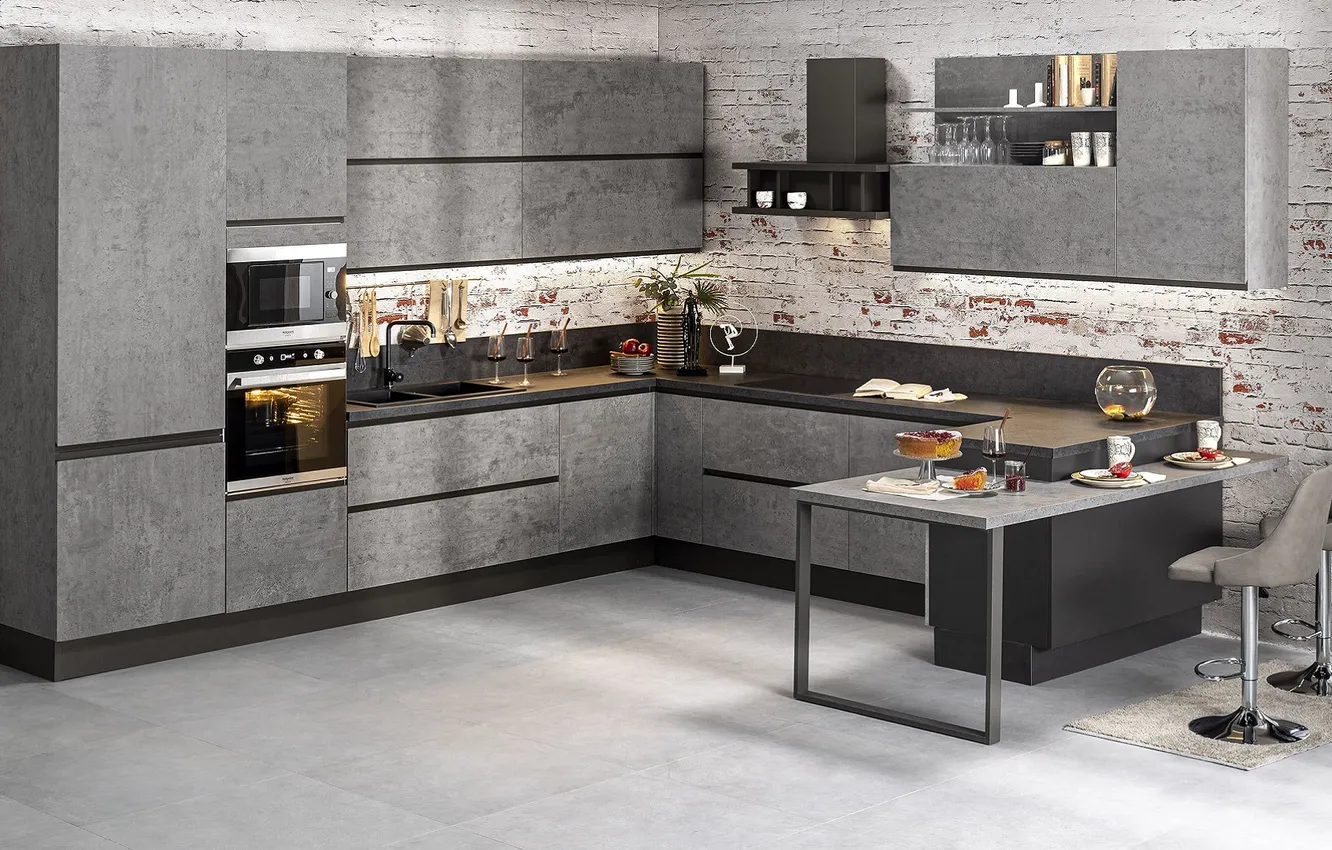 Photo wallpaper style, interior, kitchen, dining room, Italian design, Open Space, Open space, 30 sqm-world convenience