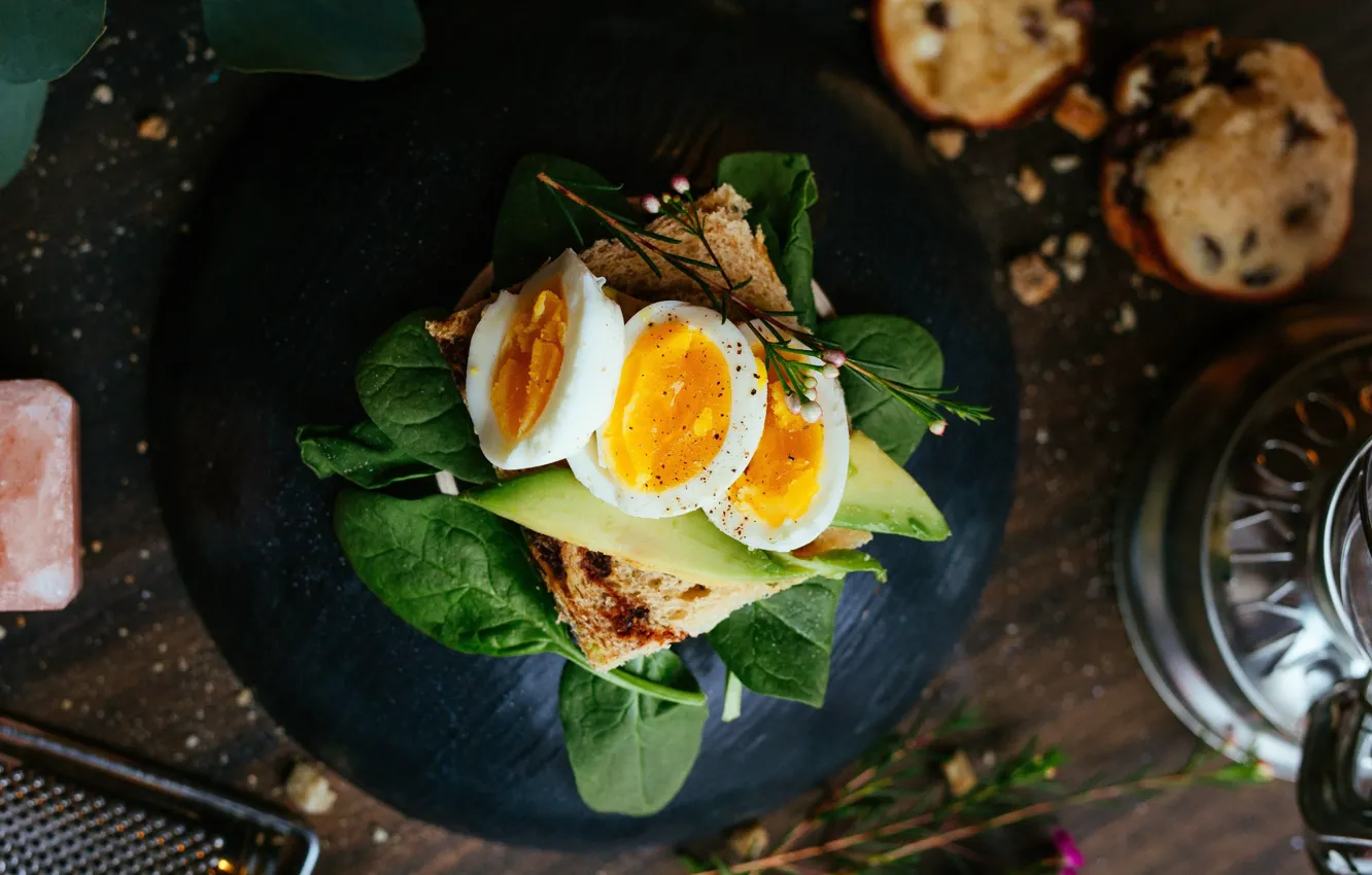 Photo wallpaper food, eggs, breakfast, toast, Basil