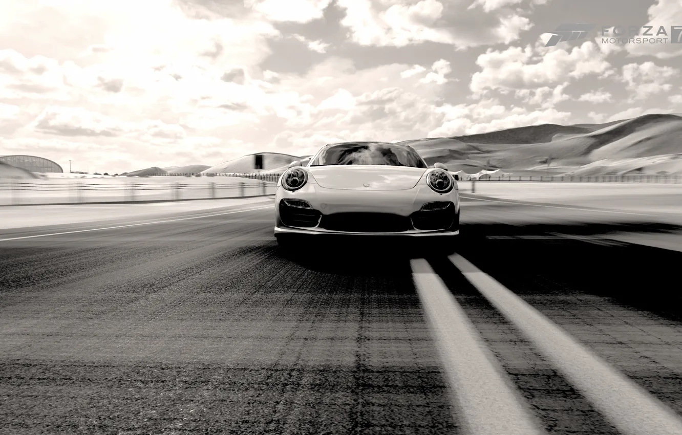 Photo wallpaper black & white, HDR, 911, Porsche, game, sky, speed, Turbo