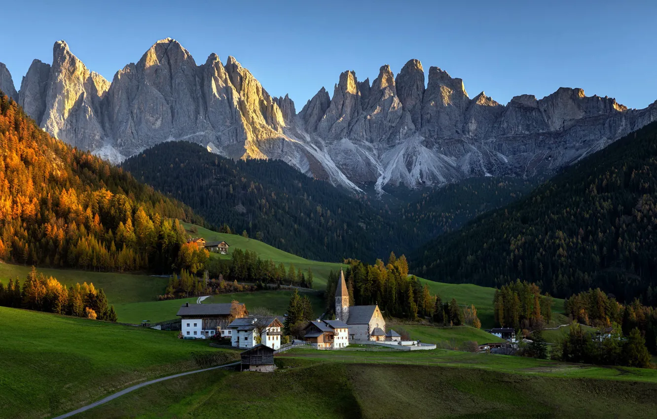 Photo wallpaper mountains, nature, village