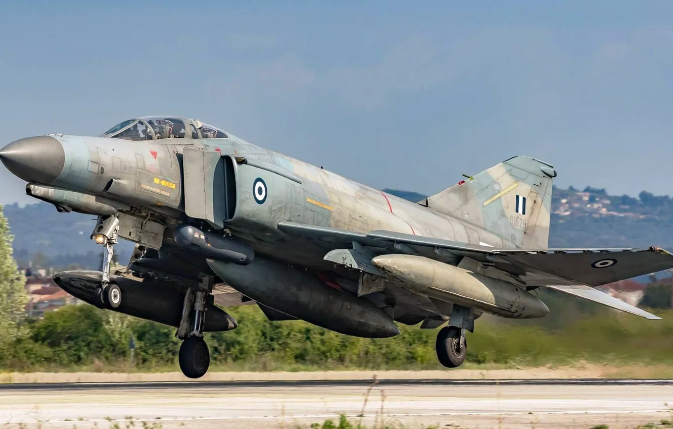 Photo wallpaper Fighter, Landing, F-4 Phantom II, Chassis, McDonnell Douglas F-4 Phantom II, Greek air force, Hellenic …