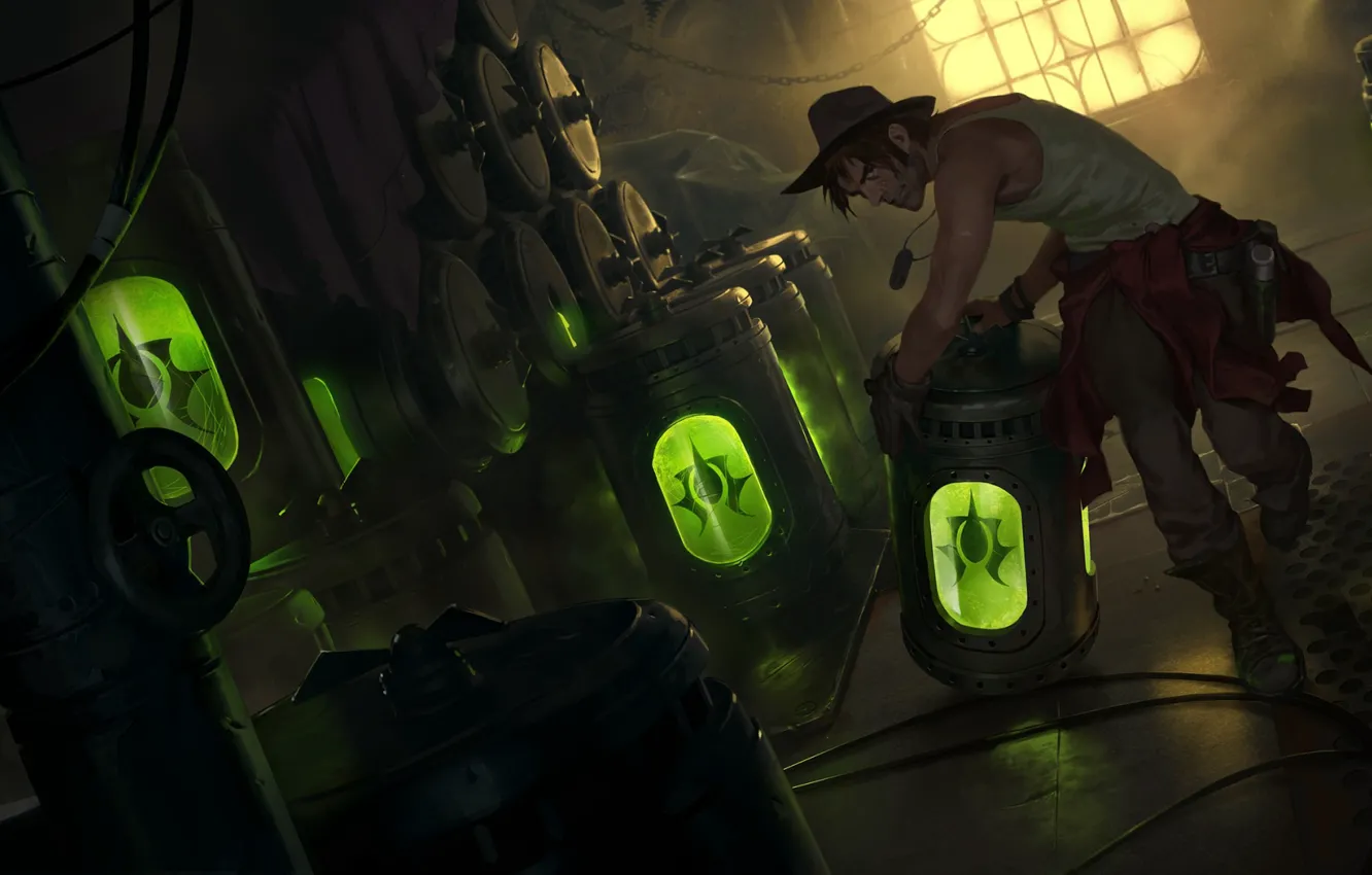 Photo wallpaper guy, barrel, laboratory, Legends of Runeterra