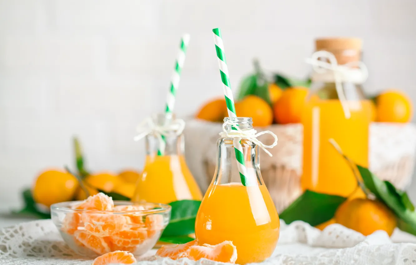 Photo wallpaper juice, citrus, fresh, lemonade, tangerines, bottle