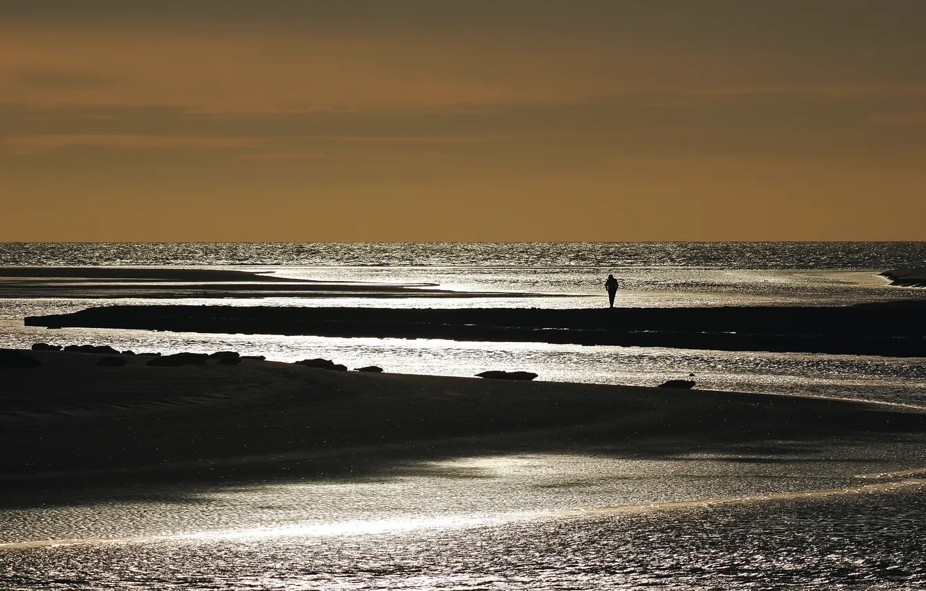 Photo wallpaper sea, night, shore