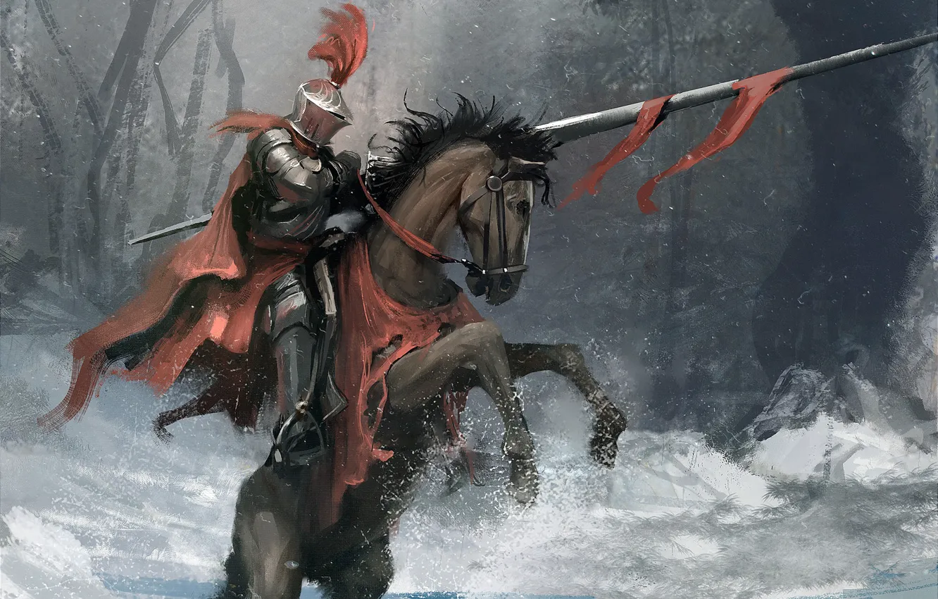 Photo wallpaper Horse, Armor, Horse, Fantasy, Warrior, Knight, Illustration, Knight