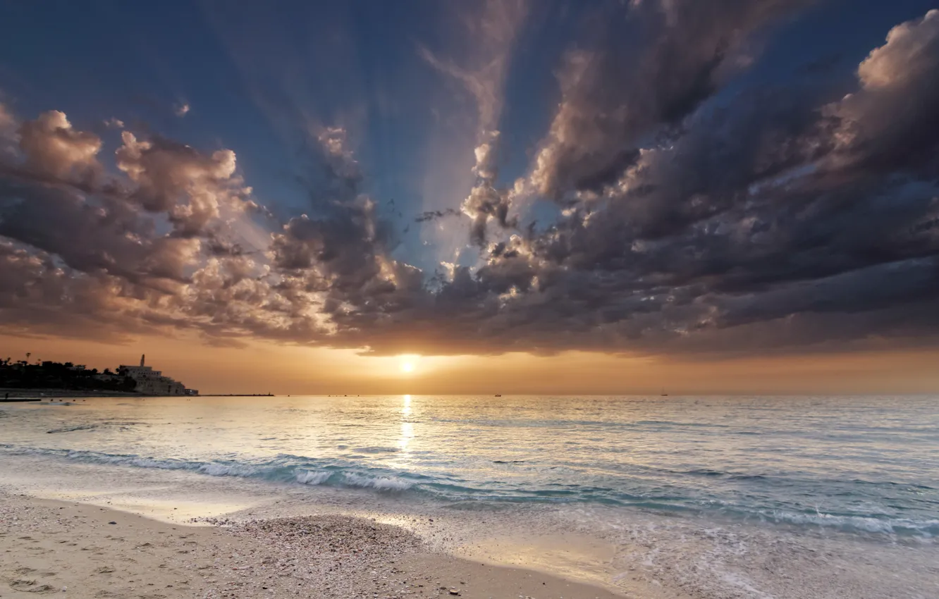 Photo wallpaper sea, beach, the sun, clouds
