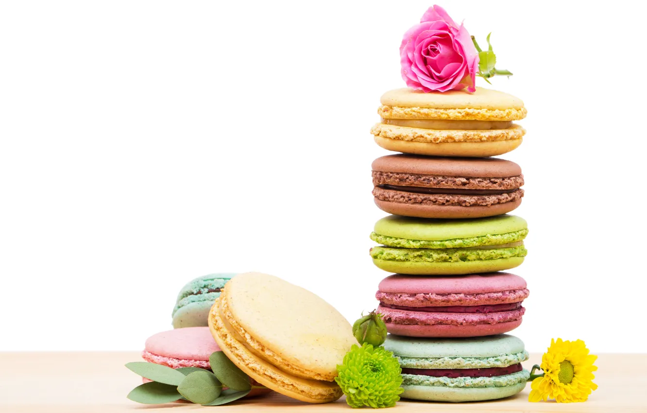 Photo wallpaper roses, cookies, colorful, macaroon, liska5