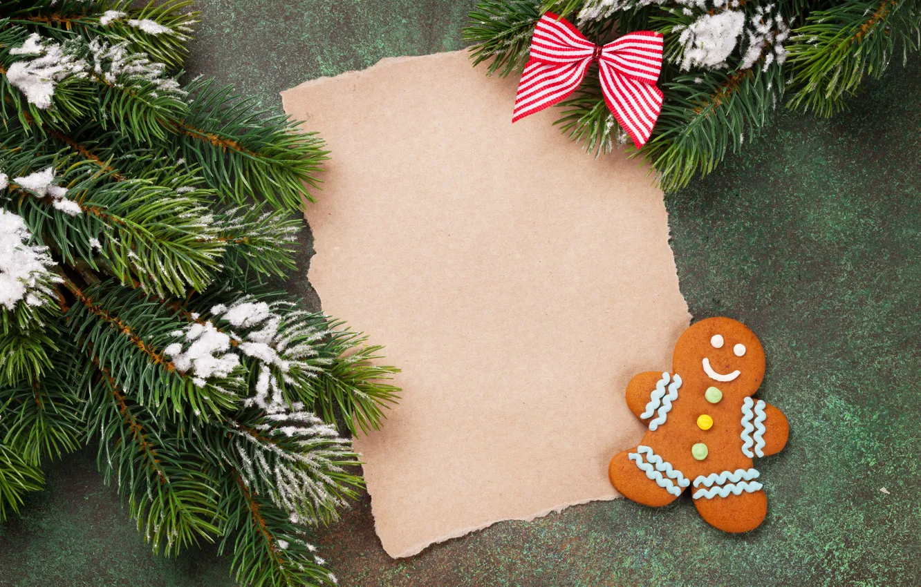 Photo wallpaper paper, background, cookies, Christmas, background, snow, postcard, decoration