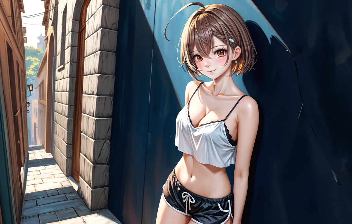 Photo wallpaper brown eyes, short hair, women, anime girls, AI Art