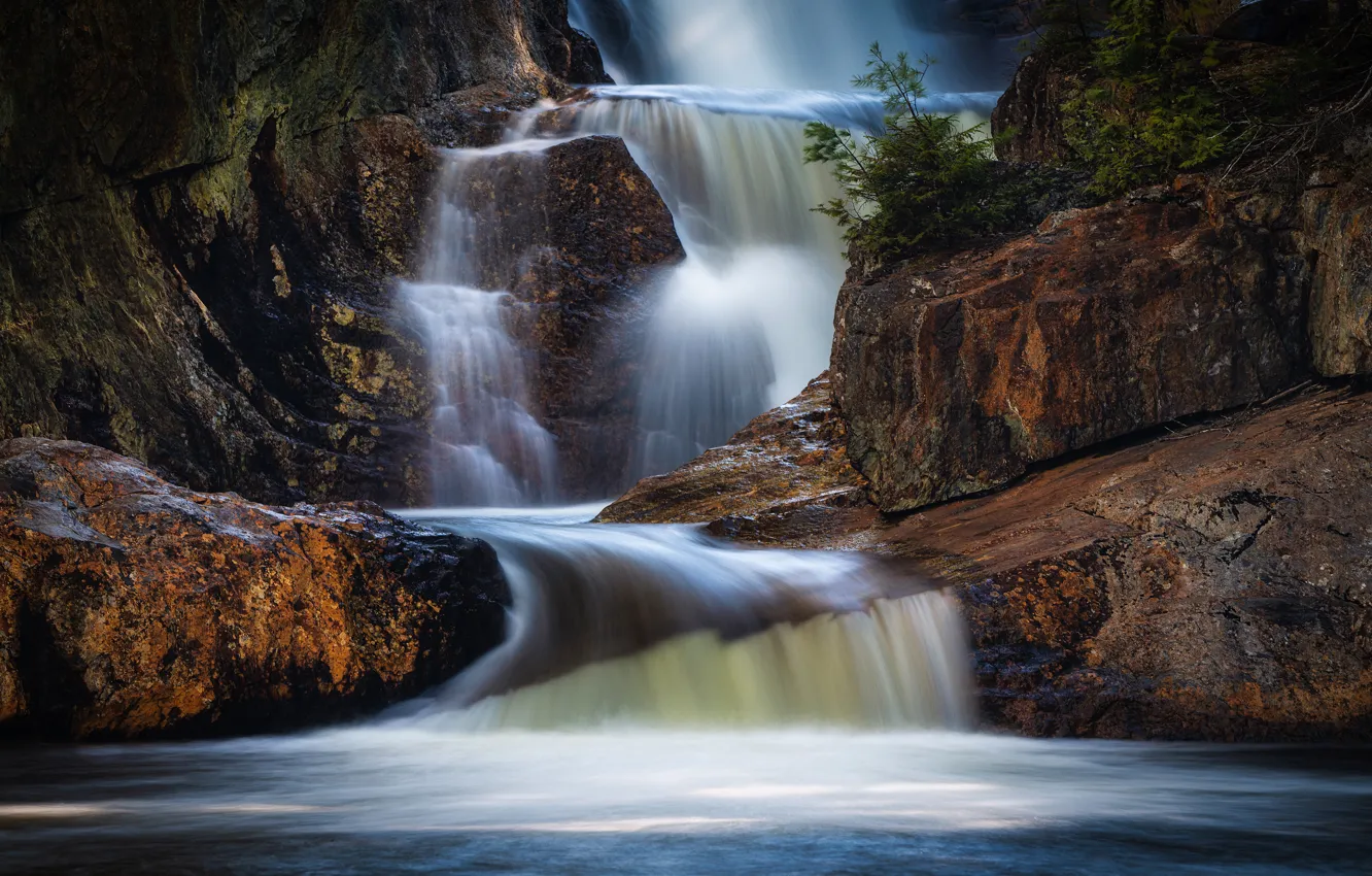 Photo wallpaper stones, rocks, waterfall, boulders