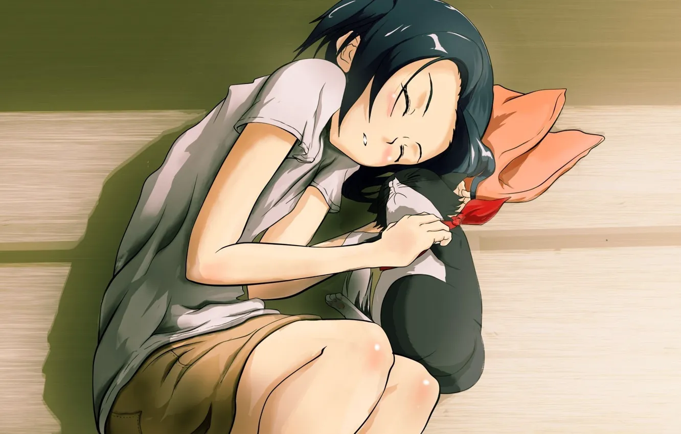 Photo wallpaper cat, anime, art, girl