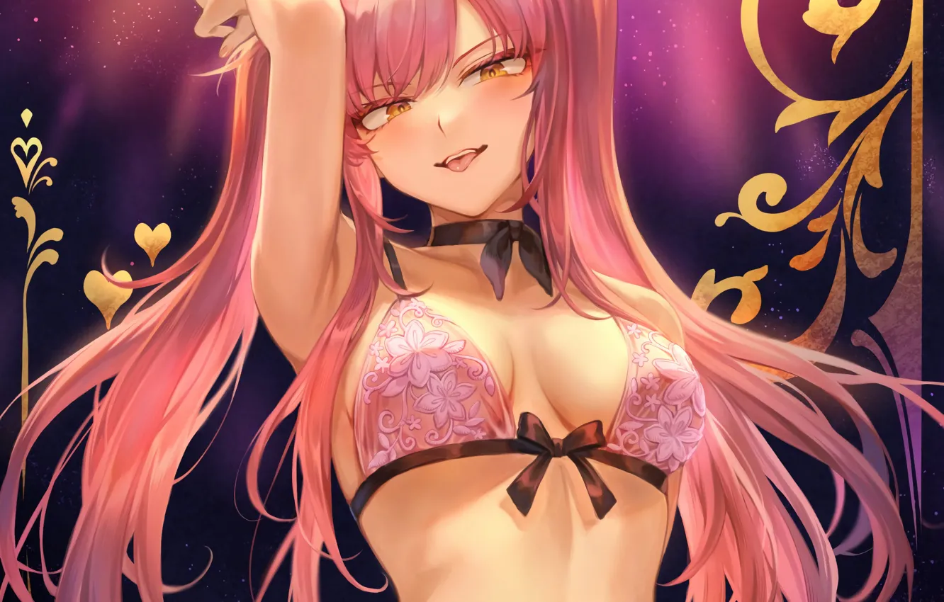 Photo wallpaper girl, sexy, lingerie, bra, cleavage, pink hair, long hair, boobs