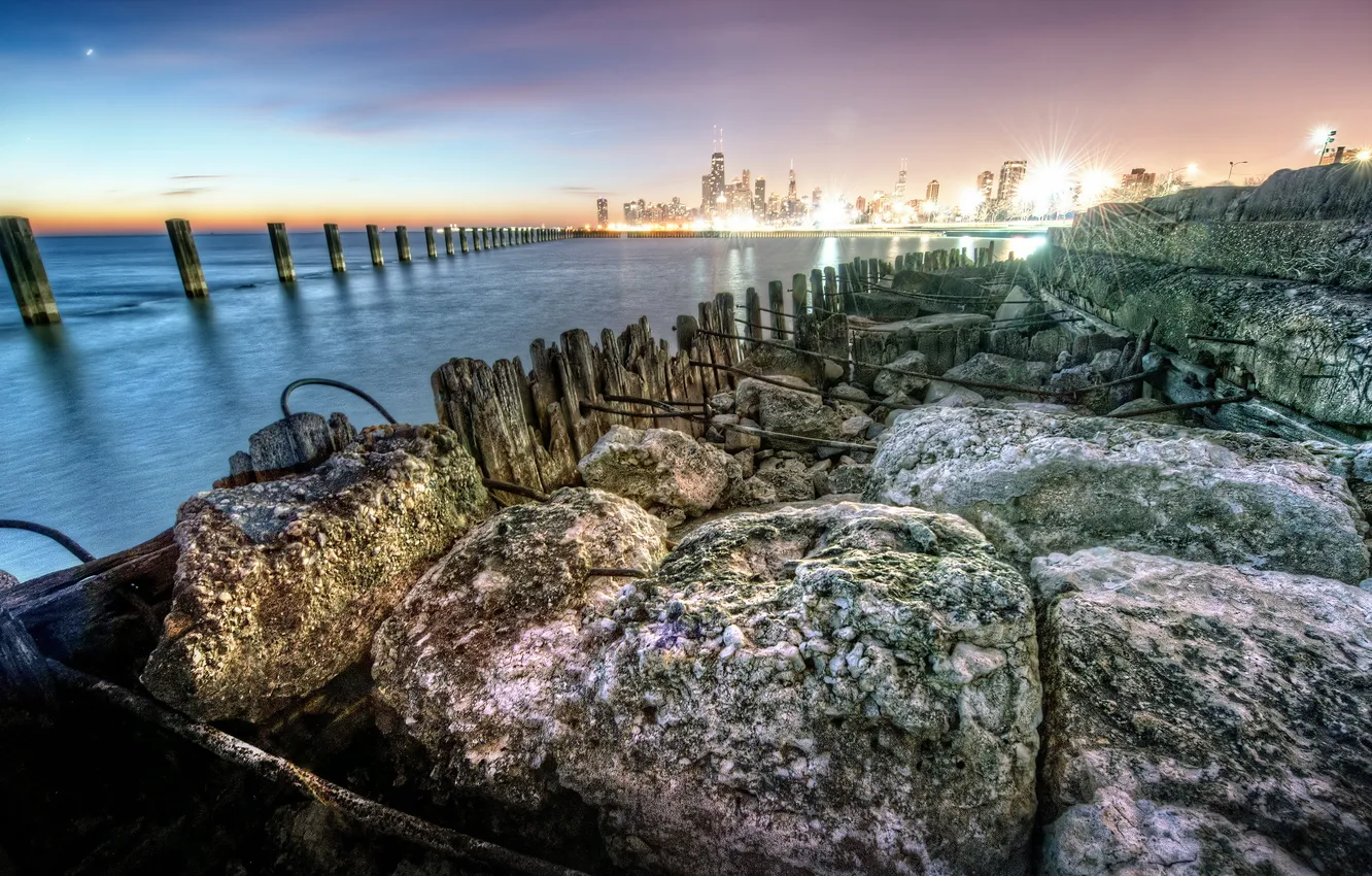 Photo wallpaper sunset, the city, stones