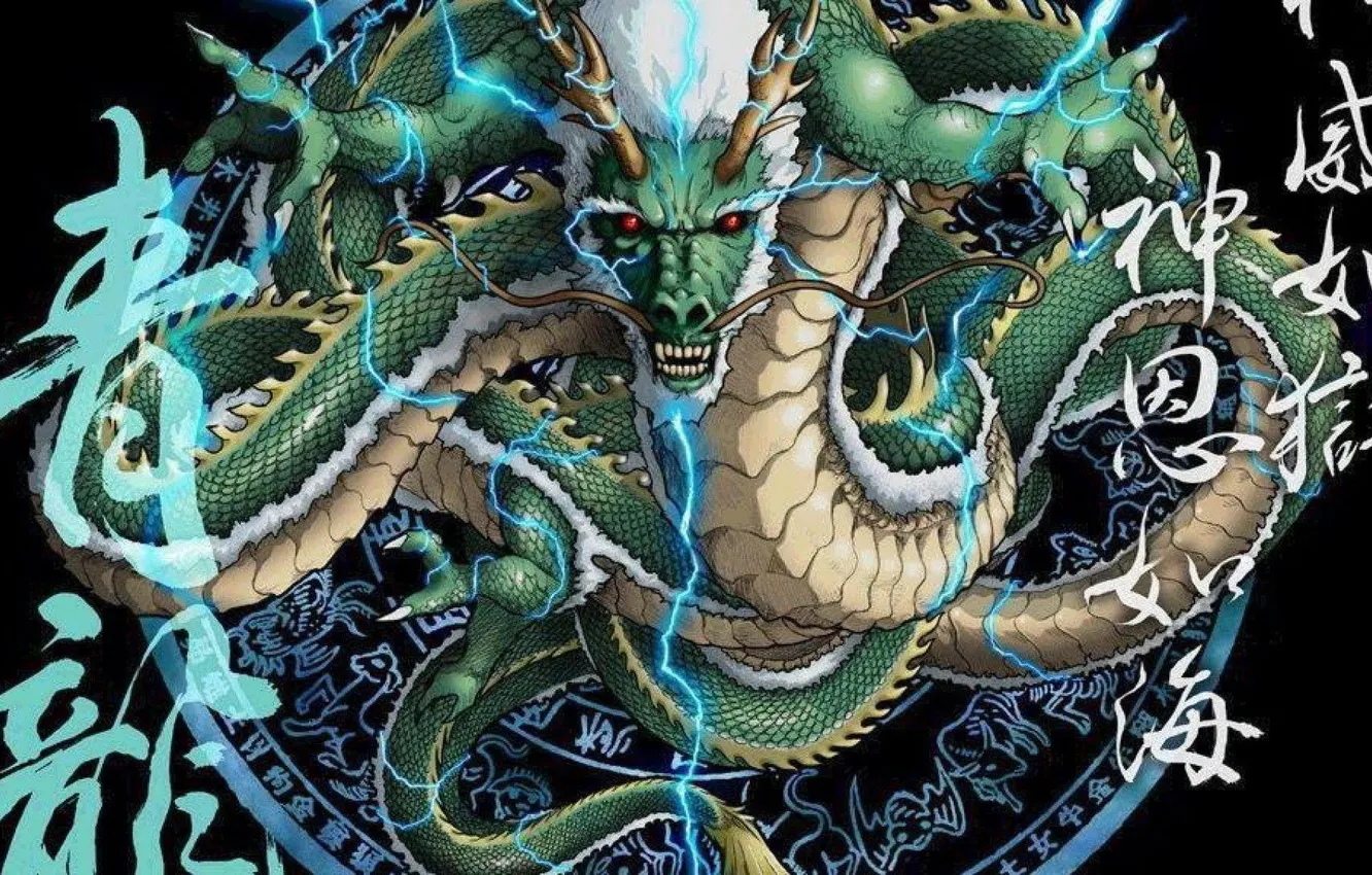 Photo wallpaper fantasy, dragon, Chinese, hieroglyphs