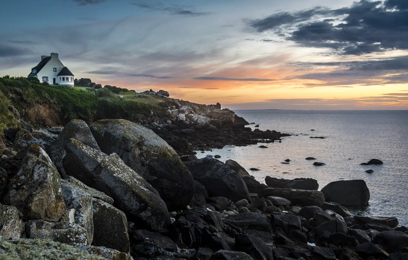 Photo wallpaper landscape, nature, stones, shore, France, home, Bay, Brittany