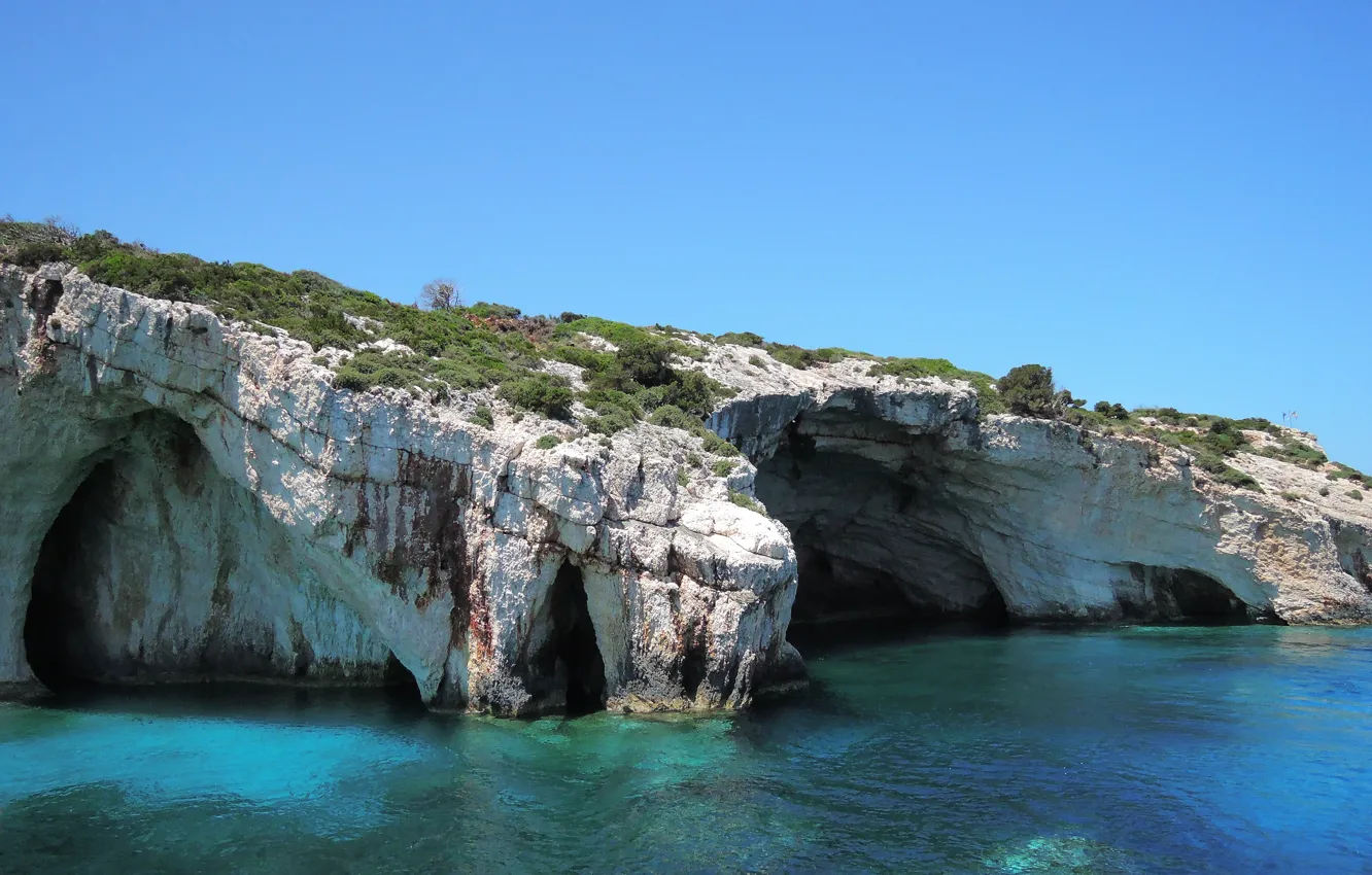 Photo wallpaper sea, water, the sun, nature, rocks, Greece, Zakynthos