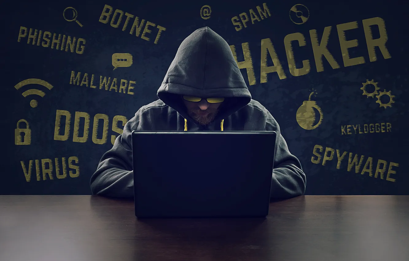 Photo wallpaper art, laptop, hood, hacker