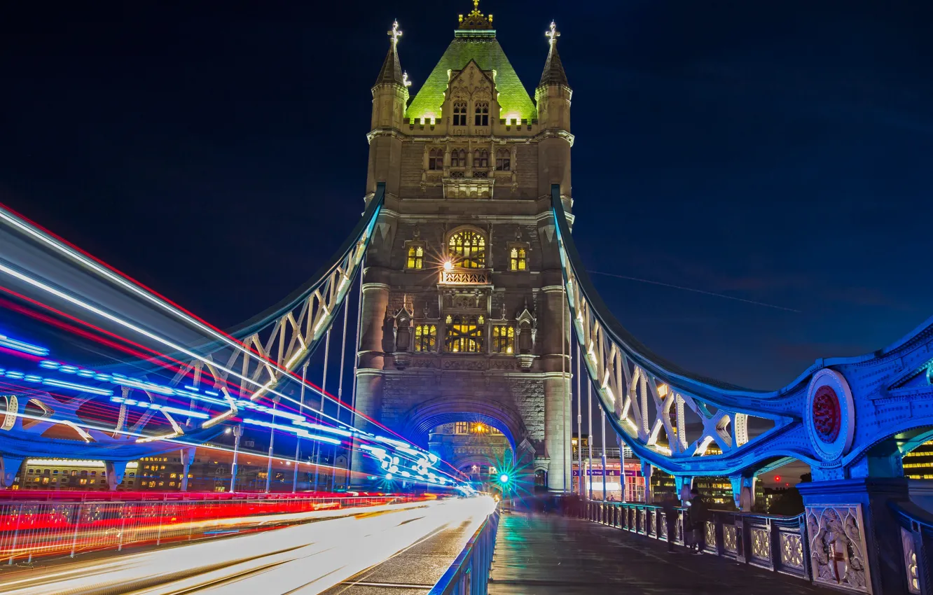 Photo wallpaper lights, England, London, support, Tower bridge