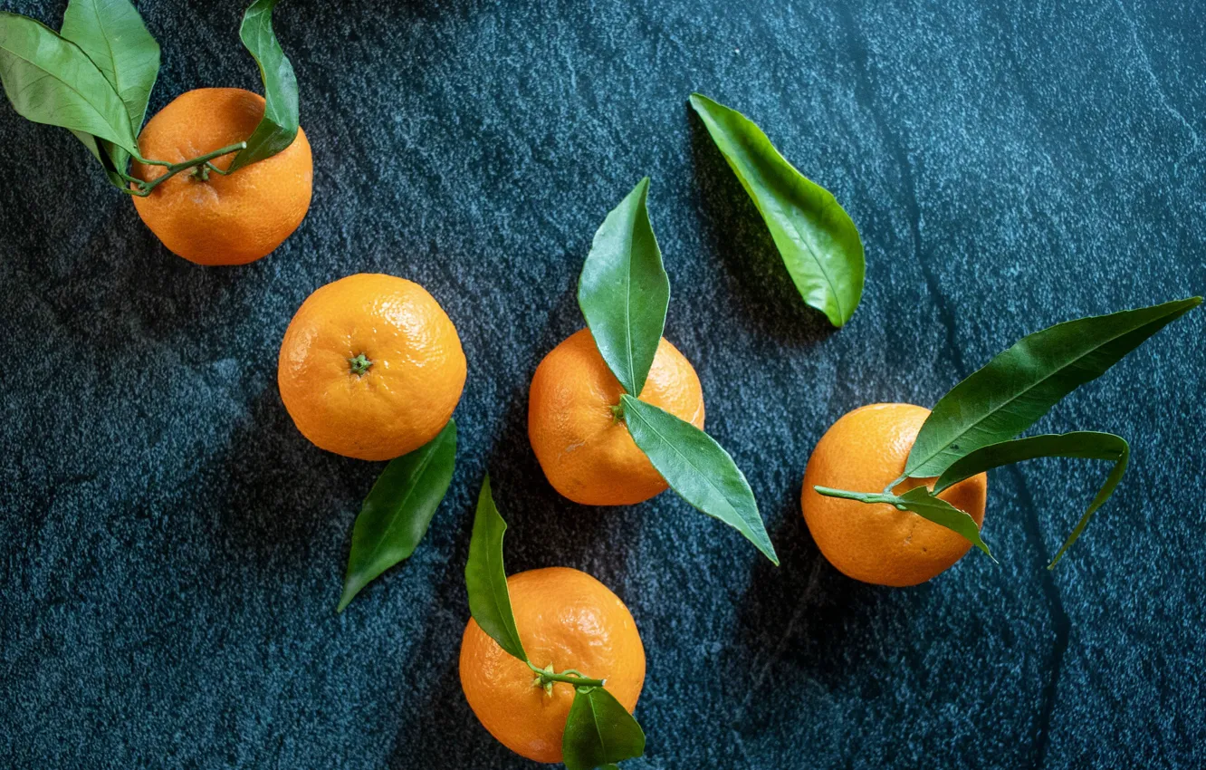 Photo wallpaper background, leaves, citrus, tangerines