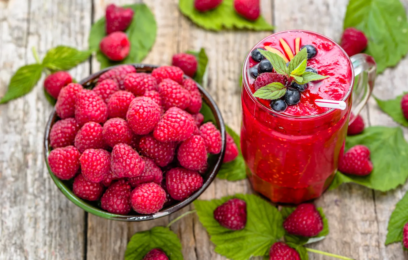 Photo wallpaper berries, raspberry, blueberries, smoothies