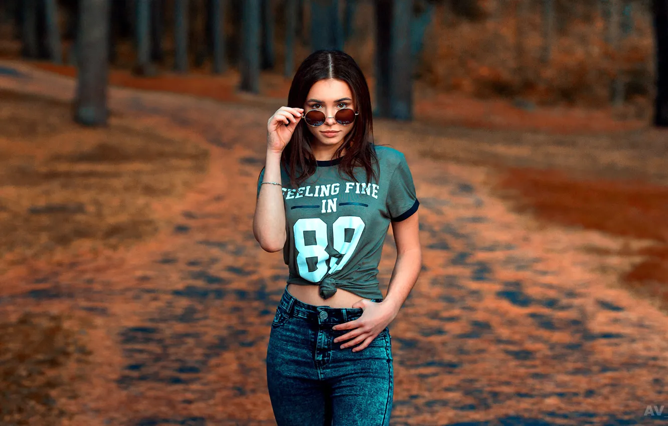Photo wallpaper Girl, jeans, glasses, t-shirt, Aleksandr Suhar, Ksenia Sirotkina