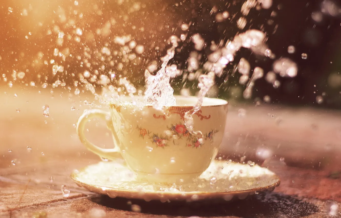 Photo wallpaper drops, macro, squirt, Cup