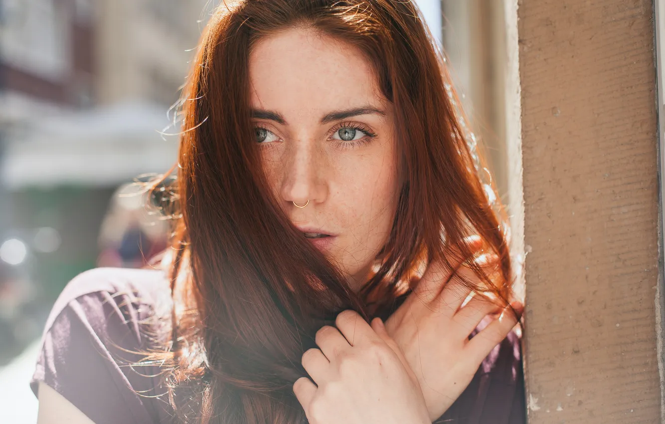 Photo wallpaper girl, hair, piercing, red