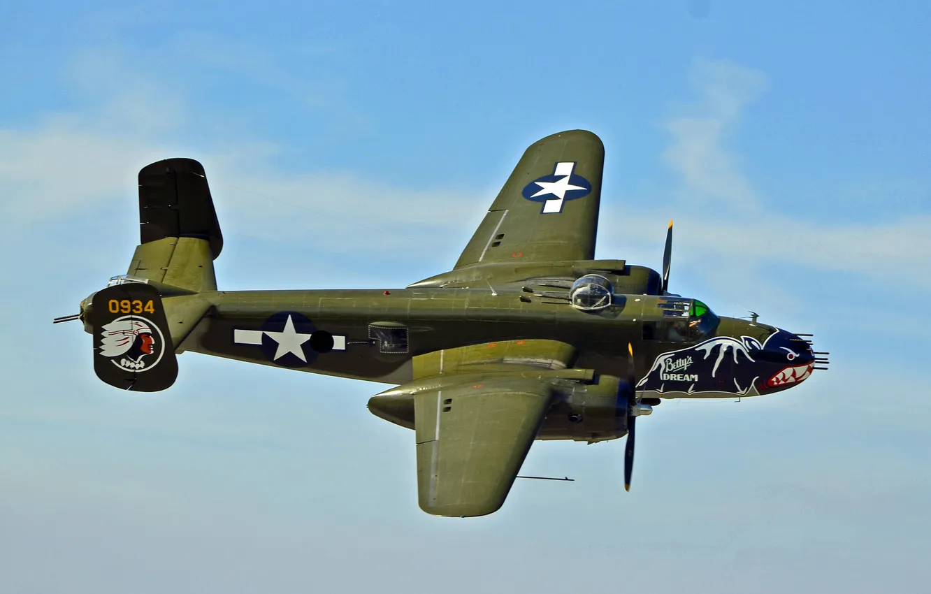 Photo wallpaper flight, bomber, American, North American, twin-engine, average, B-25J, Mitchell