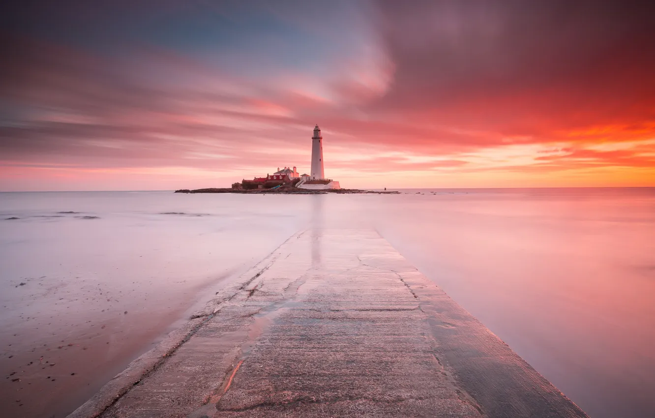 Photo wallpaper sea, sunset, lighthouse