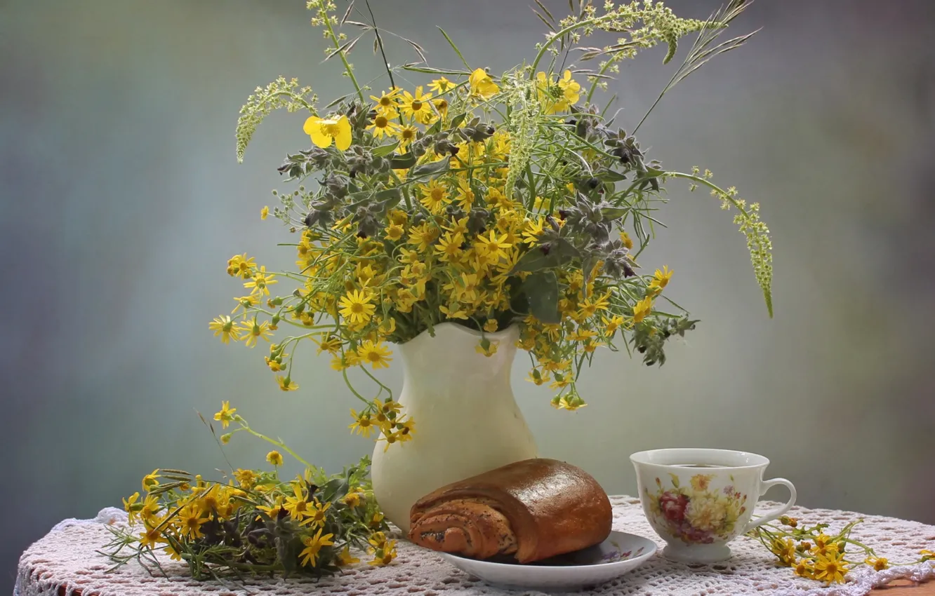 Photo wallpaper tea, bouquet, still life, roll