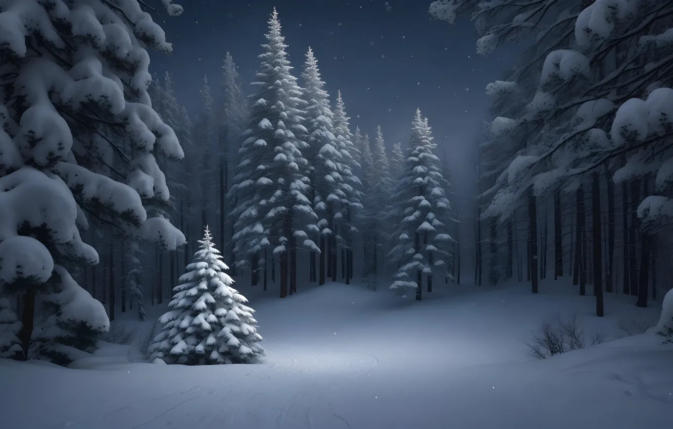 Photo wallpaper winter, frost, forest, snow, trees, nature, winter, tree
