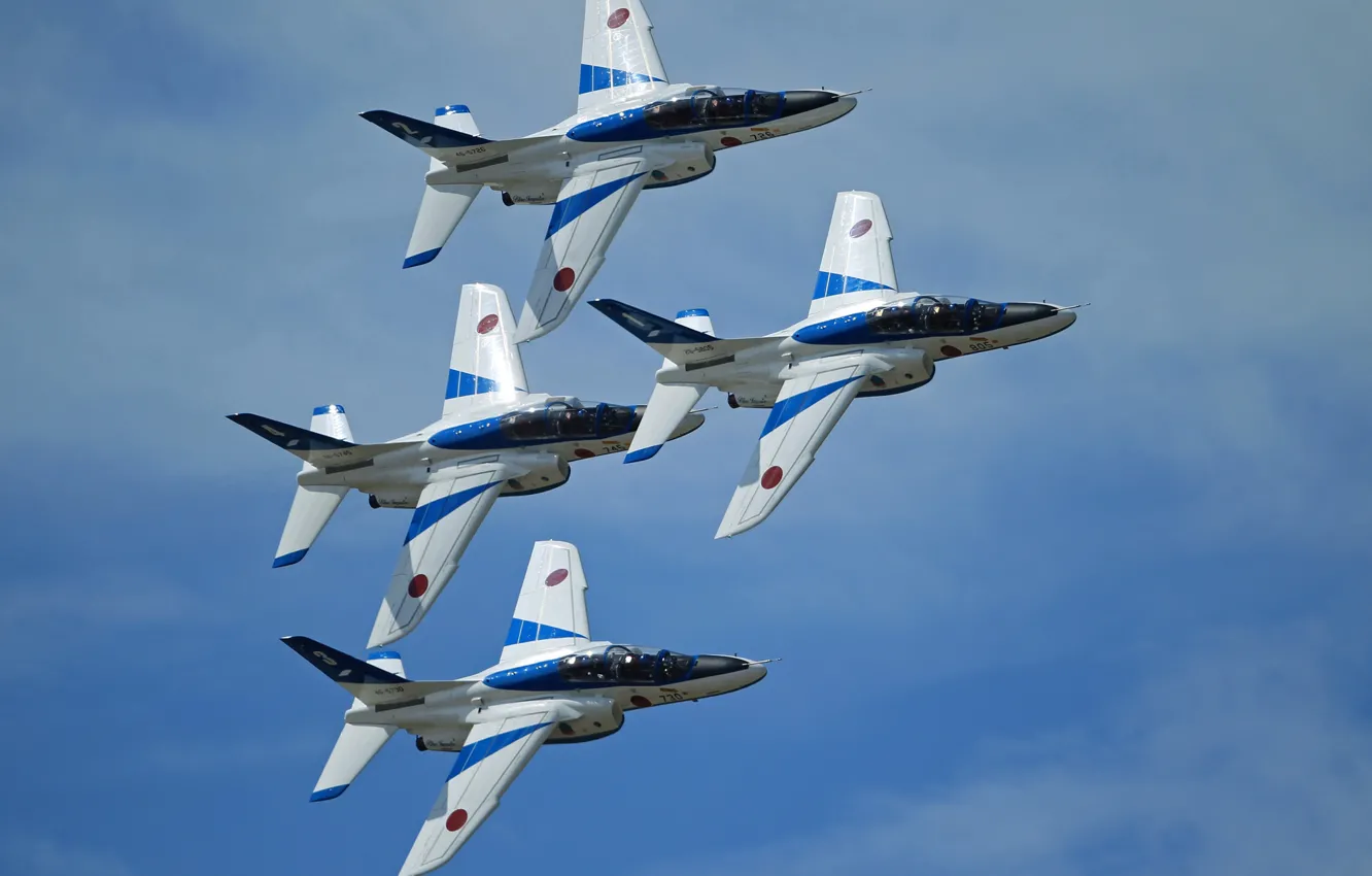 Photo wallpaper holiday, group, flight, Blue Impulse, Kawasaki T-4