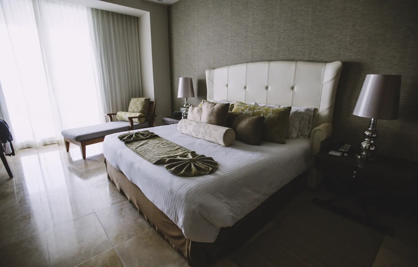 Photo wallpaper room, bed, pillow, bedroom