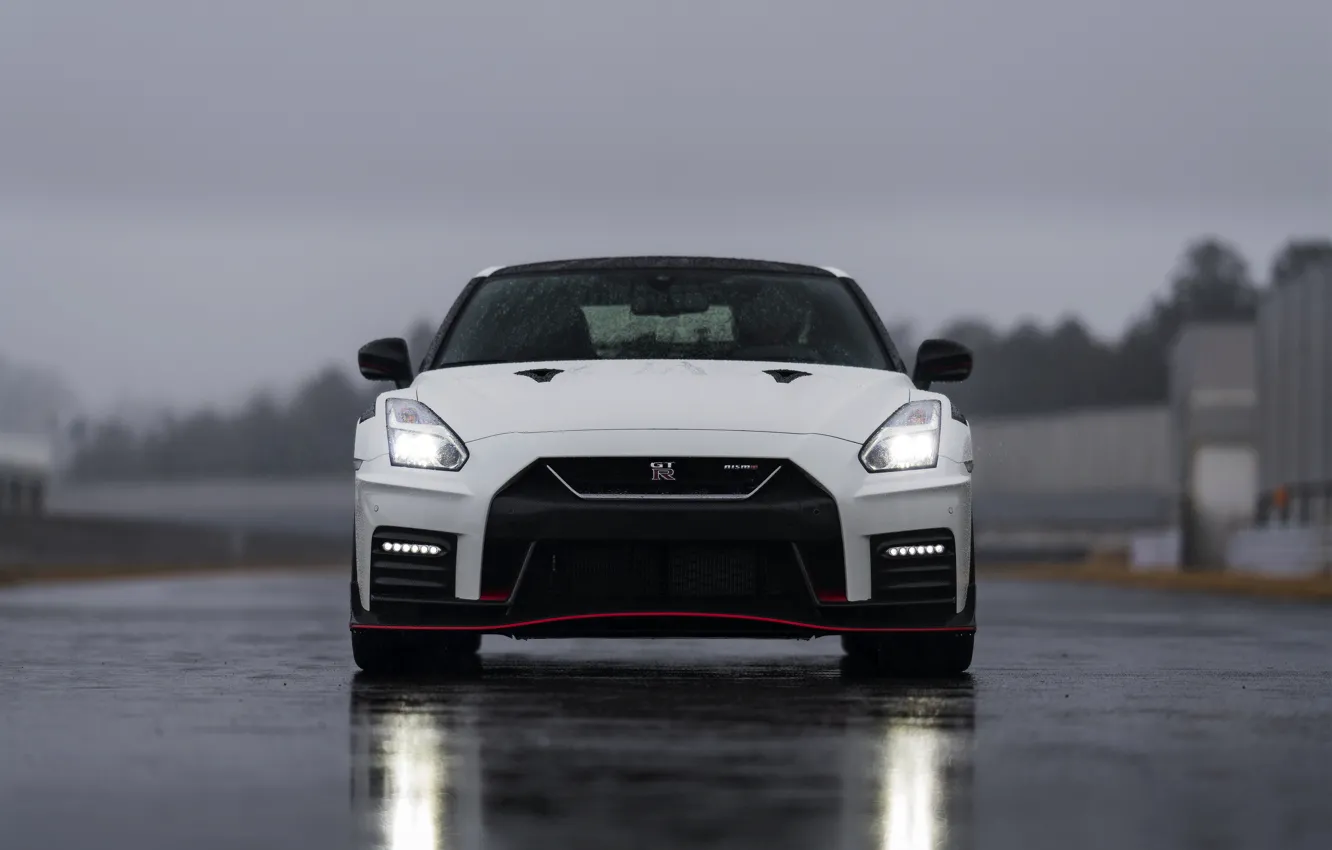 Photo wallpaper white, Nissan, GT-R, front, R35, Nismo, 2019
