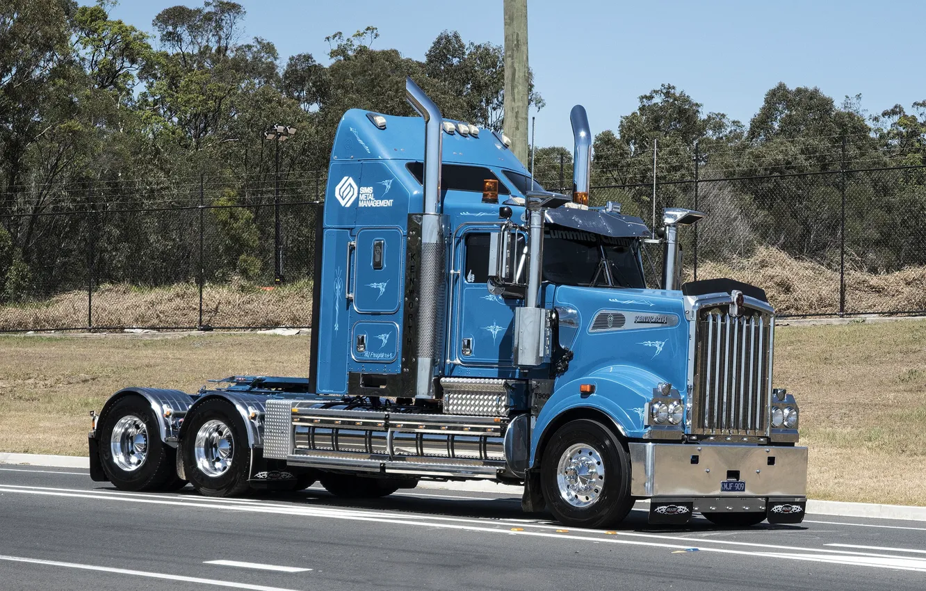 Photo wallpaper Blue, Road, Kenworth, T909