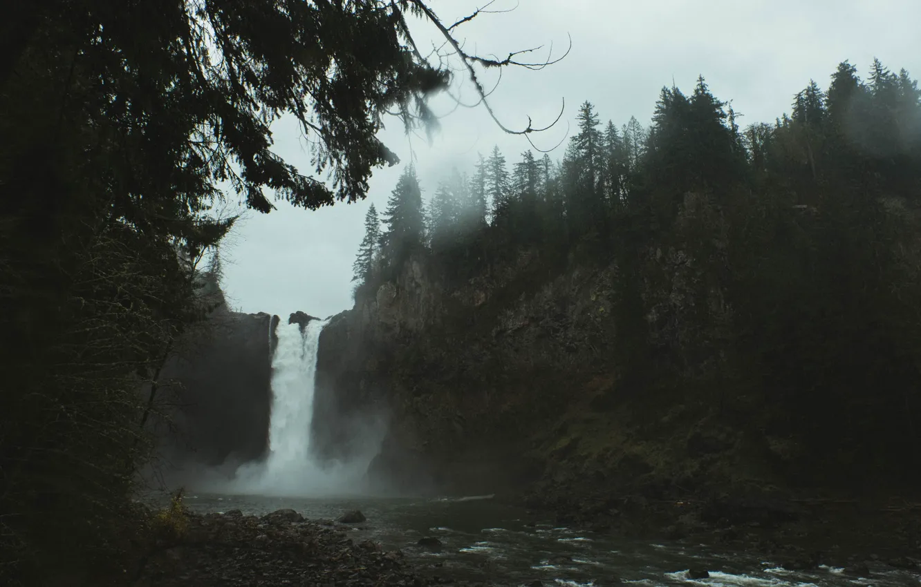 Photo wallpaper the sky, mountains, waterfall