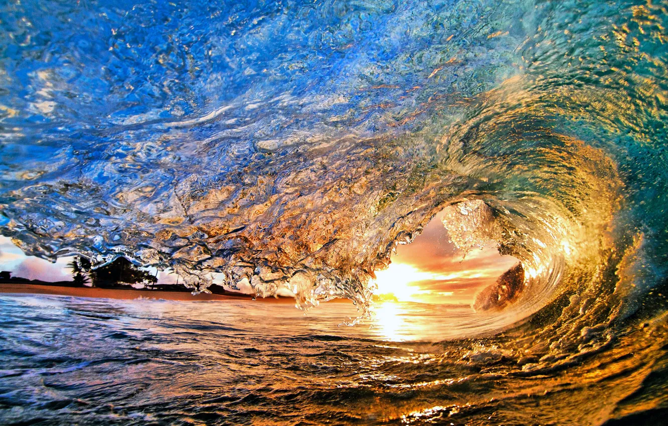 Photo wallpaper squirt, wave, The sun