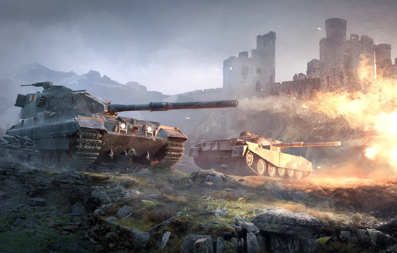 Photo wallpaper shot, battle, world of tanks, medium tank, heavy tank, heavy tank
