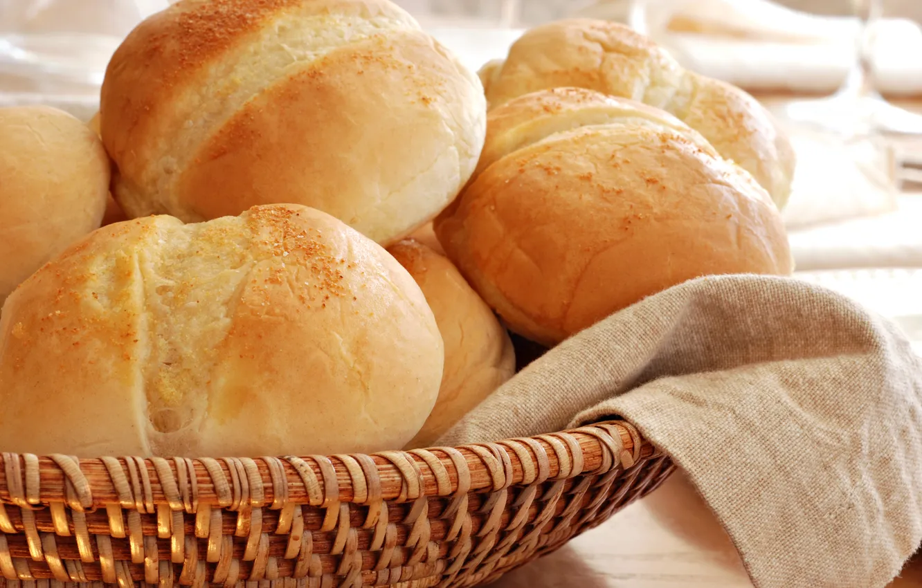 Photo wallpaper white, round, basket, bread