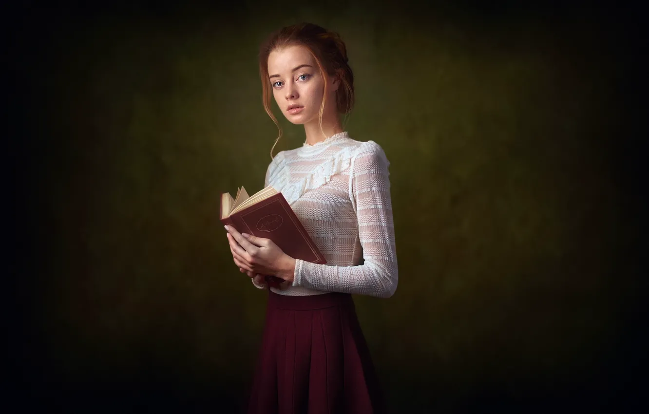 Photo wallpaper look, girl, background, book, Alexander Vinogradov, Maria Zhgenti, Maria Zhgenti