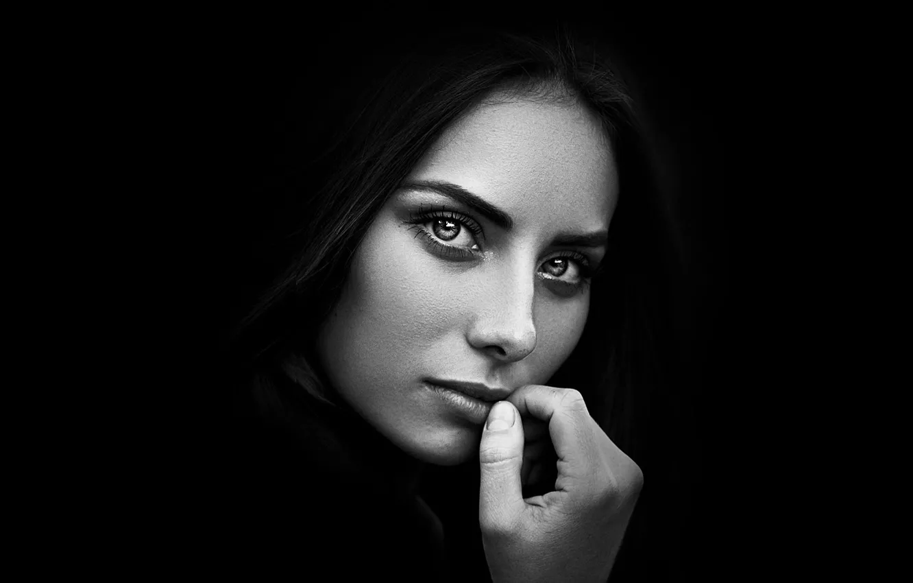 Photo wallpaper look, girl, portrait, black and white