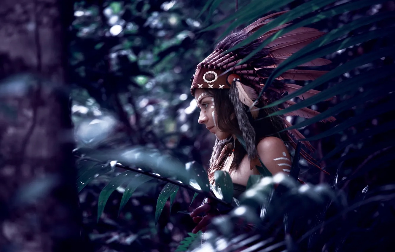 Photo wallpaper leaves, feathers, paint, Indian, roach