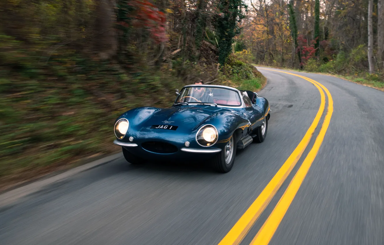 Photo wallpaper Jaguar, road, speed, 1957, XKSS, Jaguar XKSS