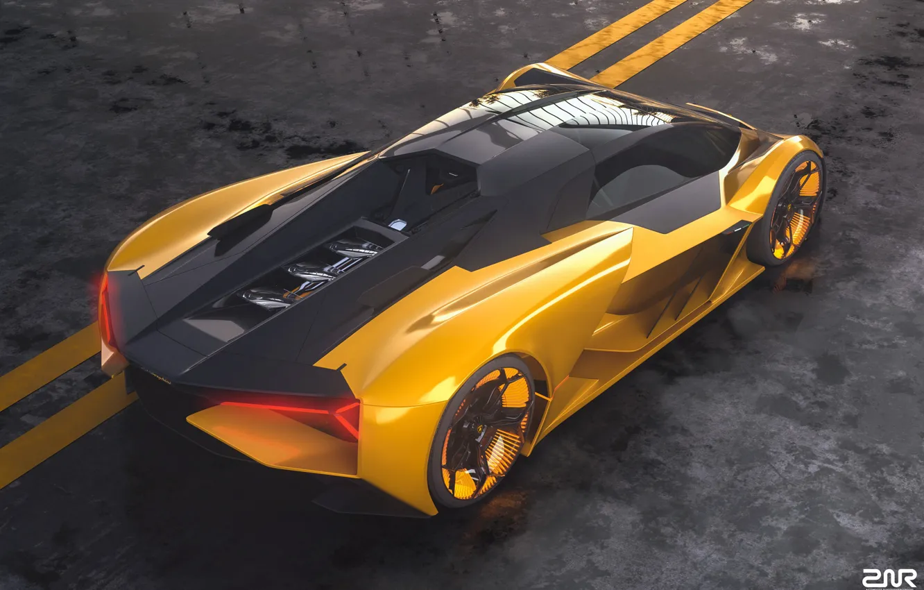 Photo wallpaper rendering, Lamborghini, supercar, the view from the top, The Third Millennium