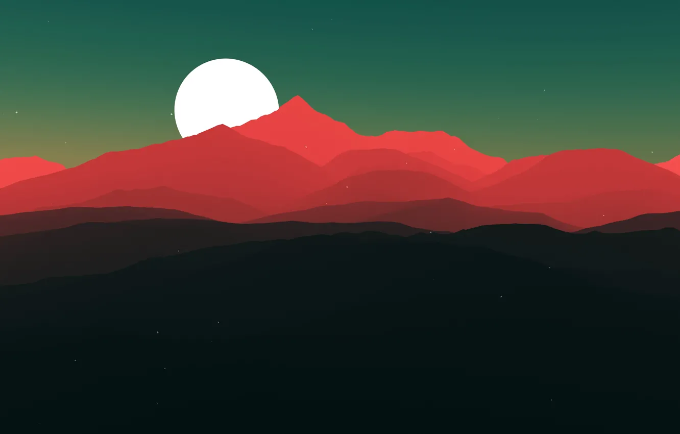 Photo wallpaper stars, mountains, red, the moon