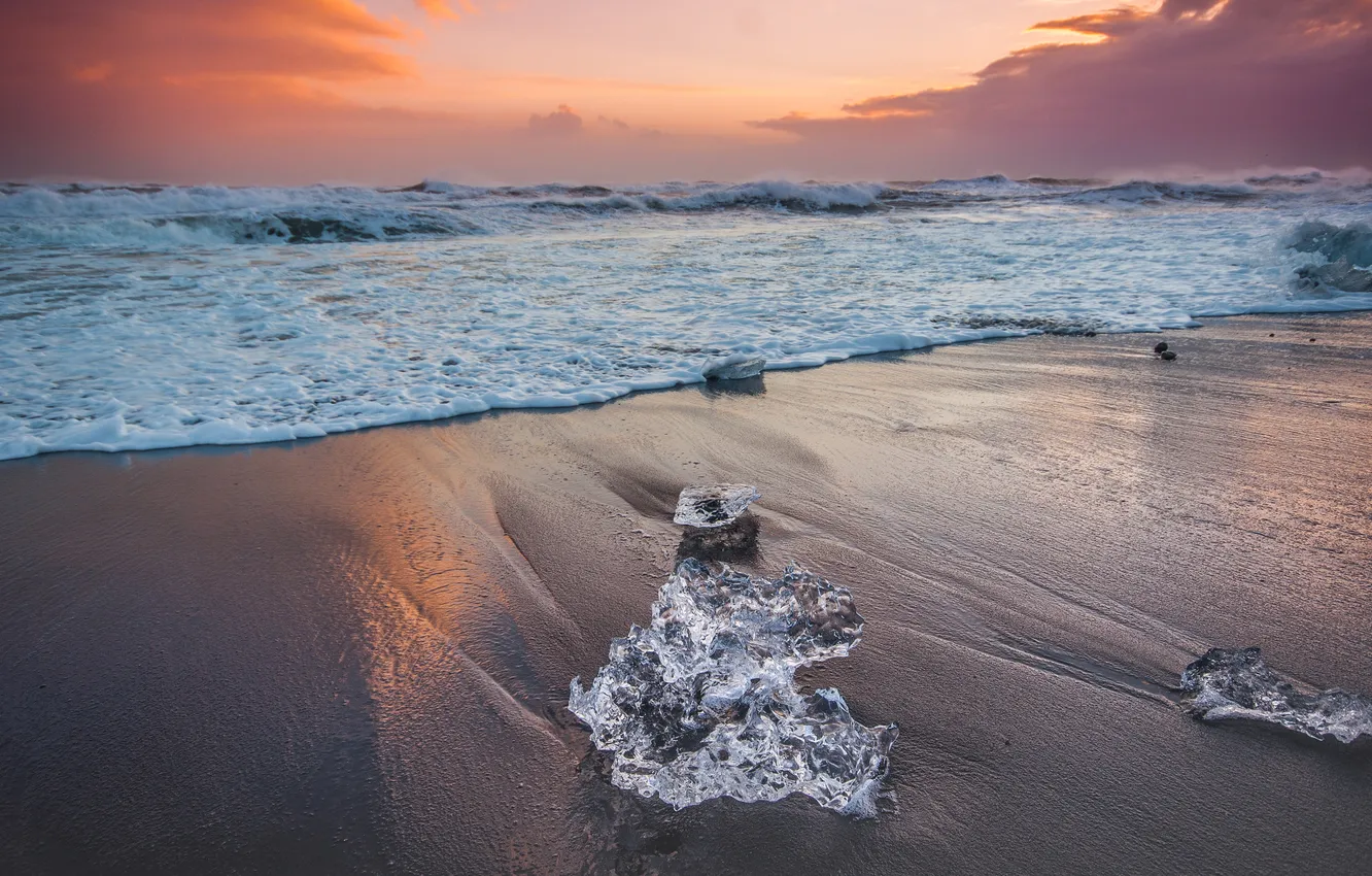 Photo wallpaper ice, sea, shore, surf