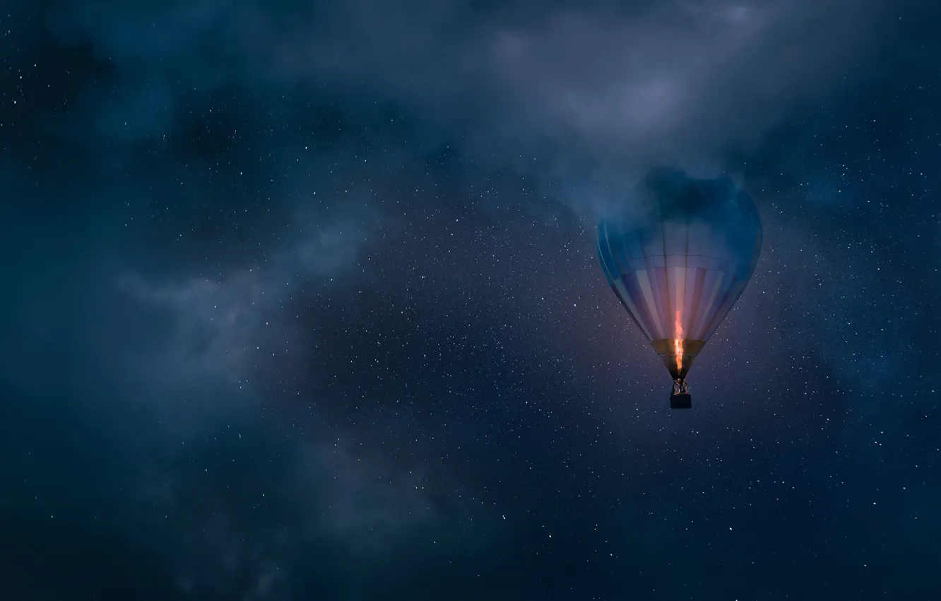 Photo wallpaper the sky, stars, clouds, night, balloon, balloon